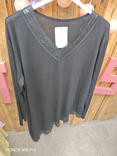 Top dentelle asymétrique "Donna" PT noir