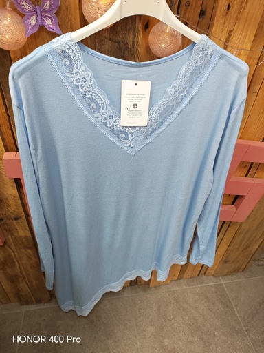 Top dentelle asymétrique "Donna" GT bleu ciel