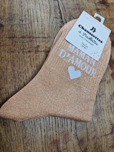 Chaussettes maman d'amour - 36/42 - Orange pastel