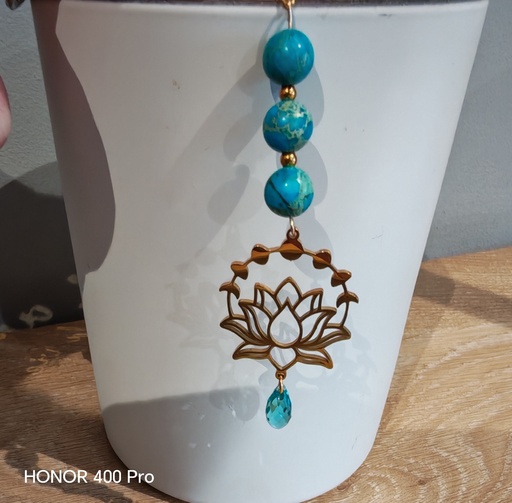 Collier doré lotus Jaspes turquoises et goute PureCrystal Light Turquoise