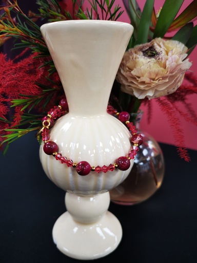 Bracelet doré Jaspes rouges toupies PureCrystal Padparadsha