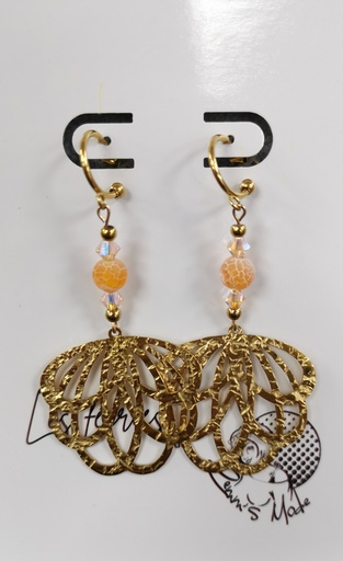 Boucles d'oreilles dorées Agates craquelée orange toupies PureCrystal Light Peach AB