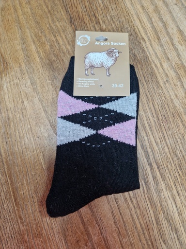 Chaussettes Angora 39/42 - Losanges Noir/Rose