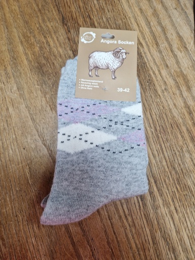 Chaussettes Angora 39/42 - Losanges Gris/Lilas