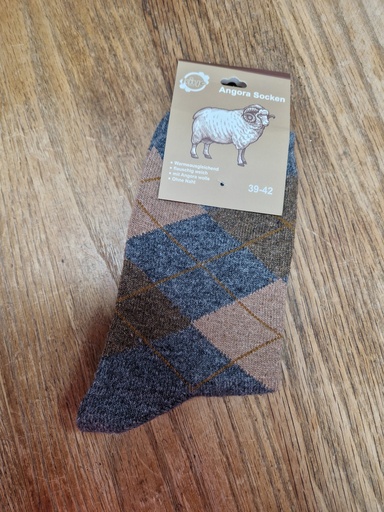 Chaussettes Angora 39/42 - Carreaux Gris/Brun