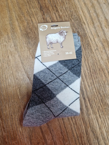 Chaussettes Angora 39/42 - Carreaux Gris/Blanc