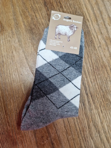 Chaussettes Angora 43/46 - Carreaux Gris/Blanc
