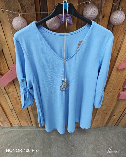 Blouse + collier Alma bleu ciel