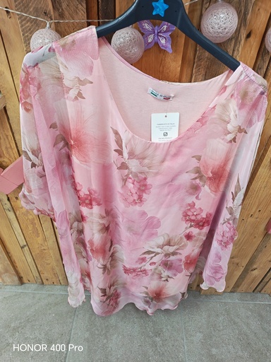 Blouse voile Amalya fleurie rose