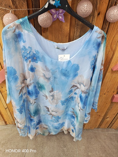 Blouse voile Amalya fleurie bleu