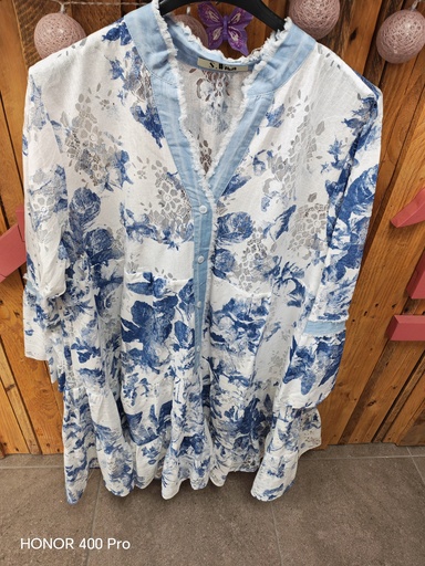 Robe fleurie Bohemia jeans bleu boutonnée 