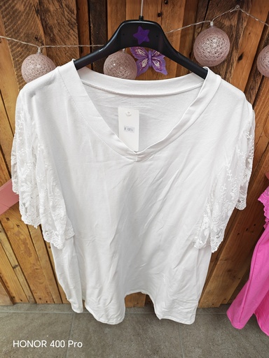 T-shirt Liana manches dentelle blanc
