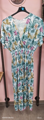 Robe Malia fleurie vert eau longue 