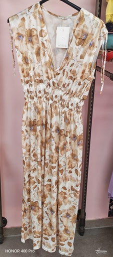 Robe Longue Ozzie beige fleurie