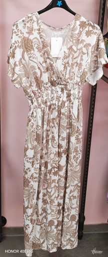 Robe Malia beige feuillage longue 