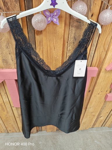 Top Col V dentelle "Zahra" noir