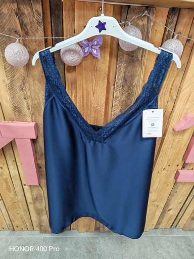 Top Col V dentelle "Zahra" marine