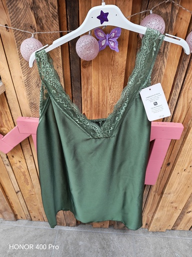 Top Col V dentelle "Zahra" kaki