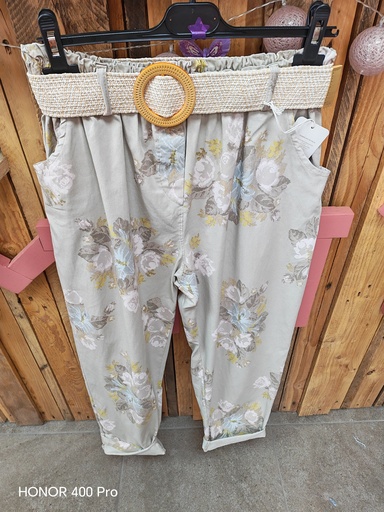 Pantalon imprimés floraux taupe