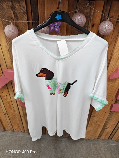 T-shirt Teckel vert eau