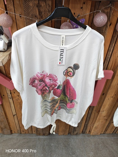 T-shirt à motifs "Dame lunettes fleurs"