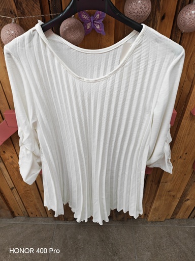 Blouse plissée "Varda" col rond blanc