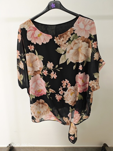 Blouse "Albertine" voile + doublure Fond noir