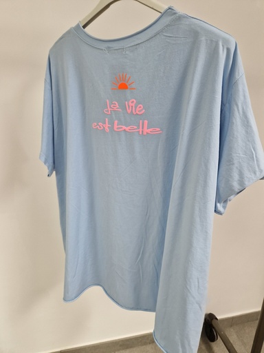 T-shirt "La vie est belle" Bleu ciel
