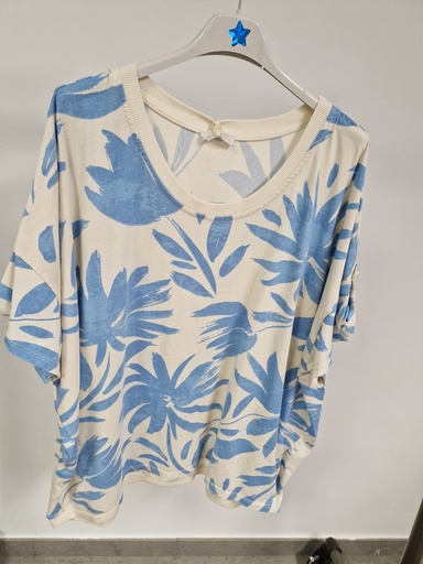 T-shirt "Flower Power" Ecru & bleu