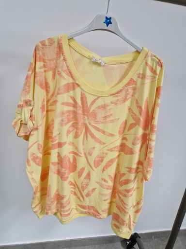 T-shirt "Flower Power" Jaune & corail