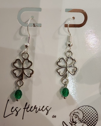 Boucles d'oreilles argentées Tréfles Olivettes PureCrystal Esmerald