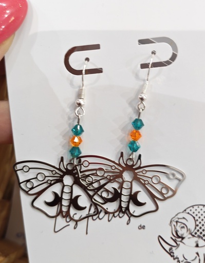 Boucles d'oreilles argentées Papillons Toupies PureCrystal Orange Fluo & Blue Zircon
