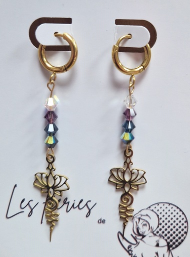 Créoles dorées lotus et toupies PureCrystal Tendance