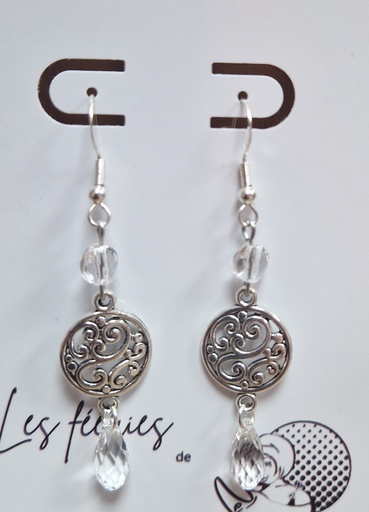 Boucles d'oreilles médaillons spirales perles PureCrystal