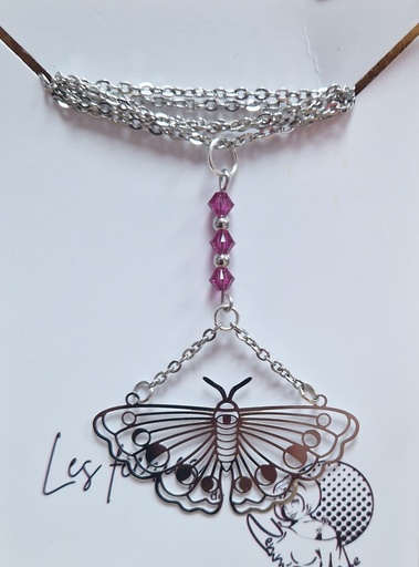 Collier argenté papillons cycle de lune toupies PureCrystal Fuchsia