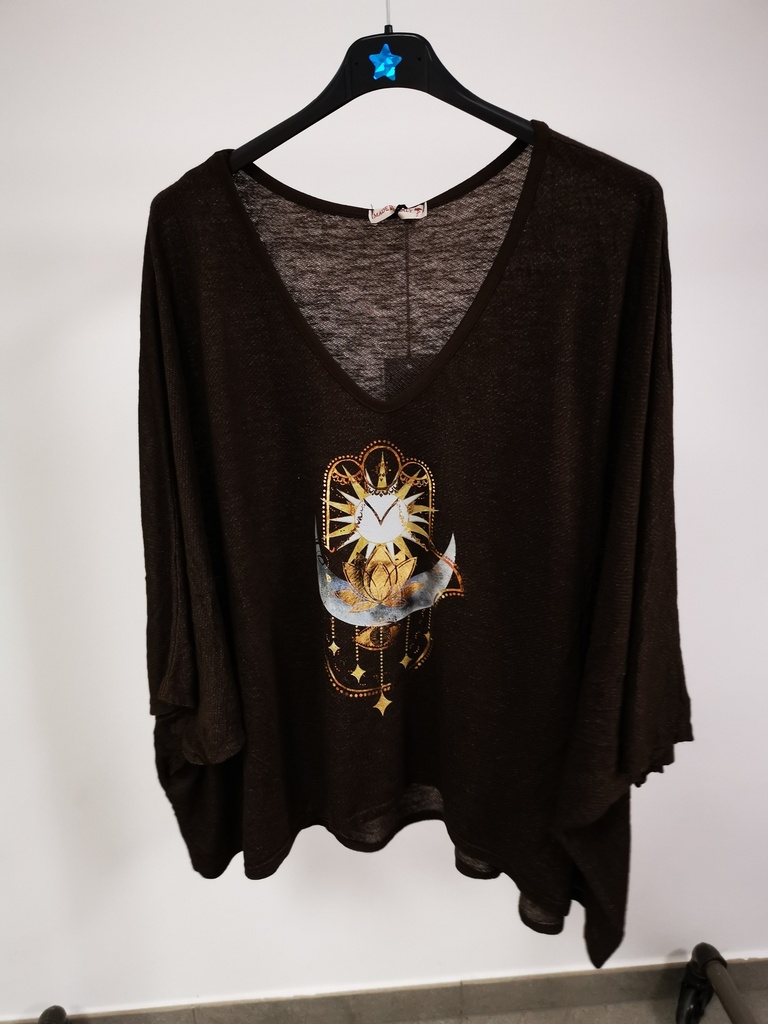 Pull fin lotus + main Chocolat