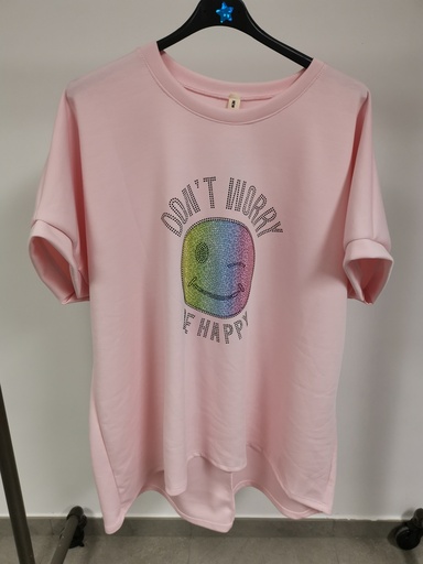 Pull t-shirt don't worry rose pâle