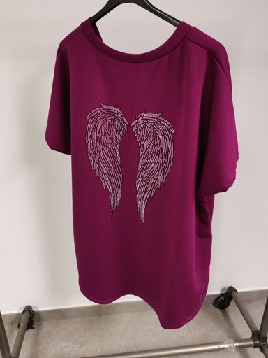 Pull t-shirt ailes dos strass mauve