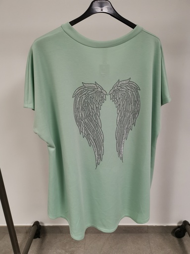 Pull t-shirt ailes dos strass vert eau 