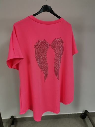 Pull t-shirt ailes dos strass rose fluo