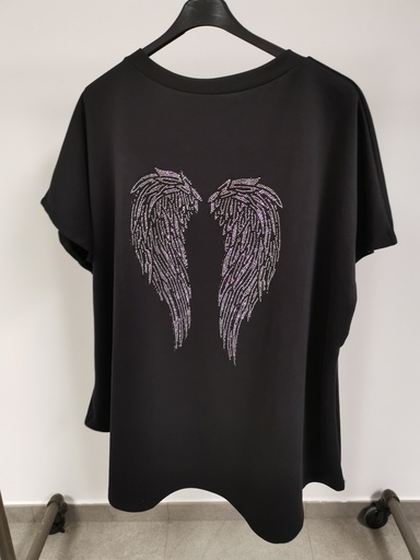 Pull t-shirt ailes dos strass noir