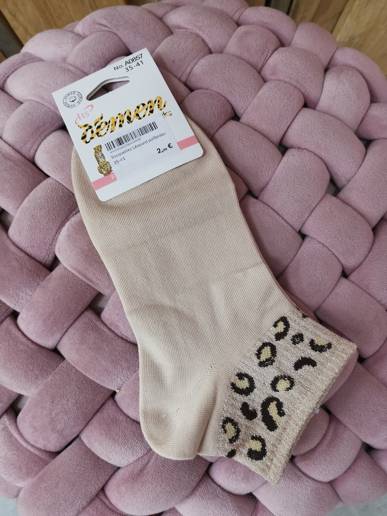 Socquettes Léopard pailletées 35-41 Beige
