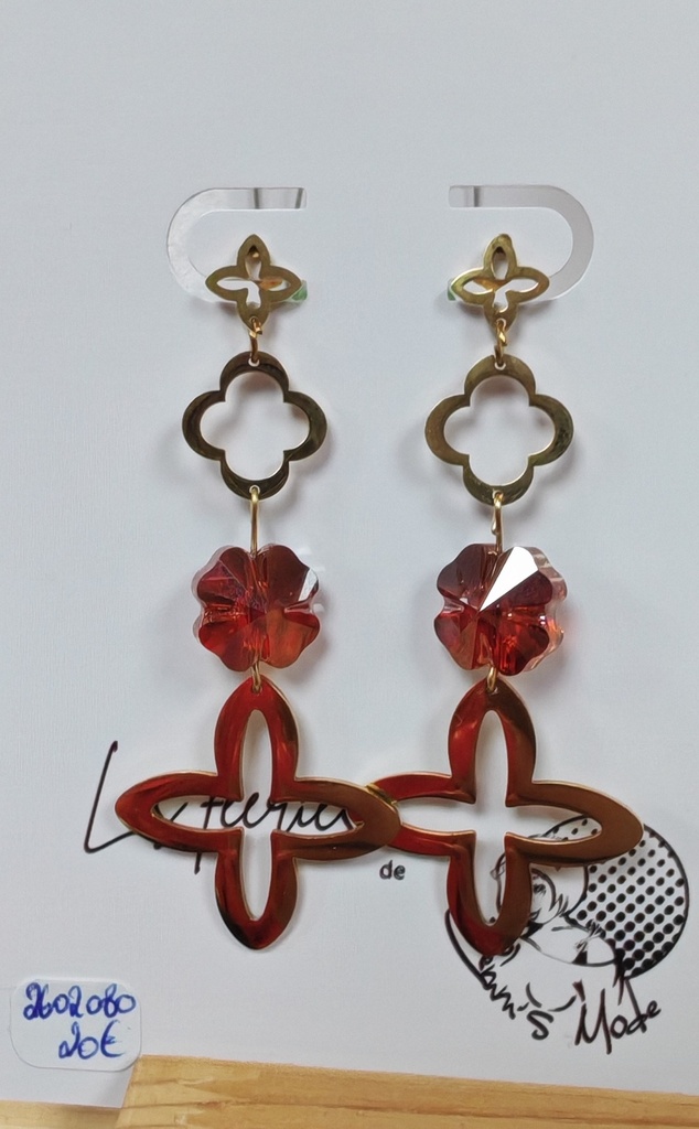 Boucles d'oreilles LV et trèfles PureCrystal RedMagma