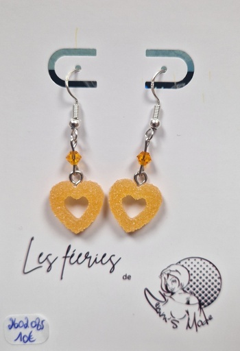 Boucles d'oreilles argentées bonbons orange toupies PureCrystal Orange fluo