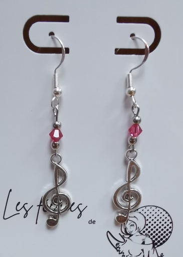 Boucles d'oreilles argentées Clé de Sol Toupies Padparadsha