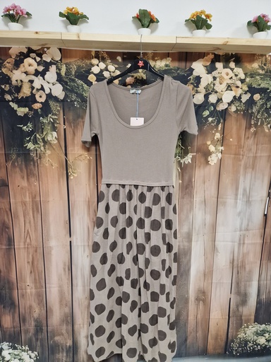 Robe t-shirt dessous jupe pois Taupe + poches
