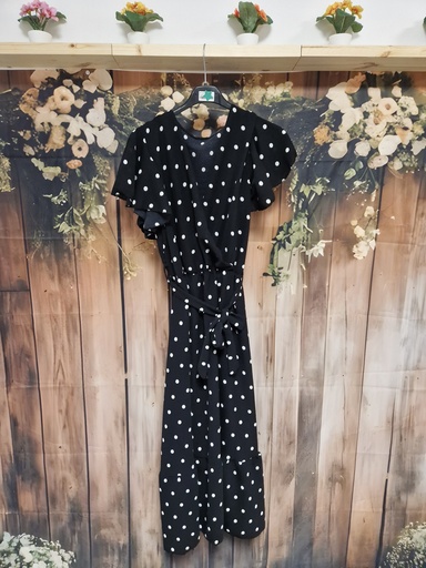 Robe à pois blanc voile "Anna" Noire
