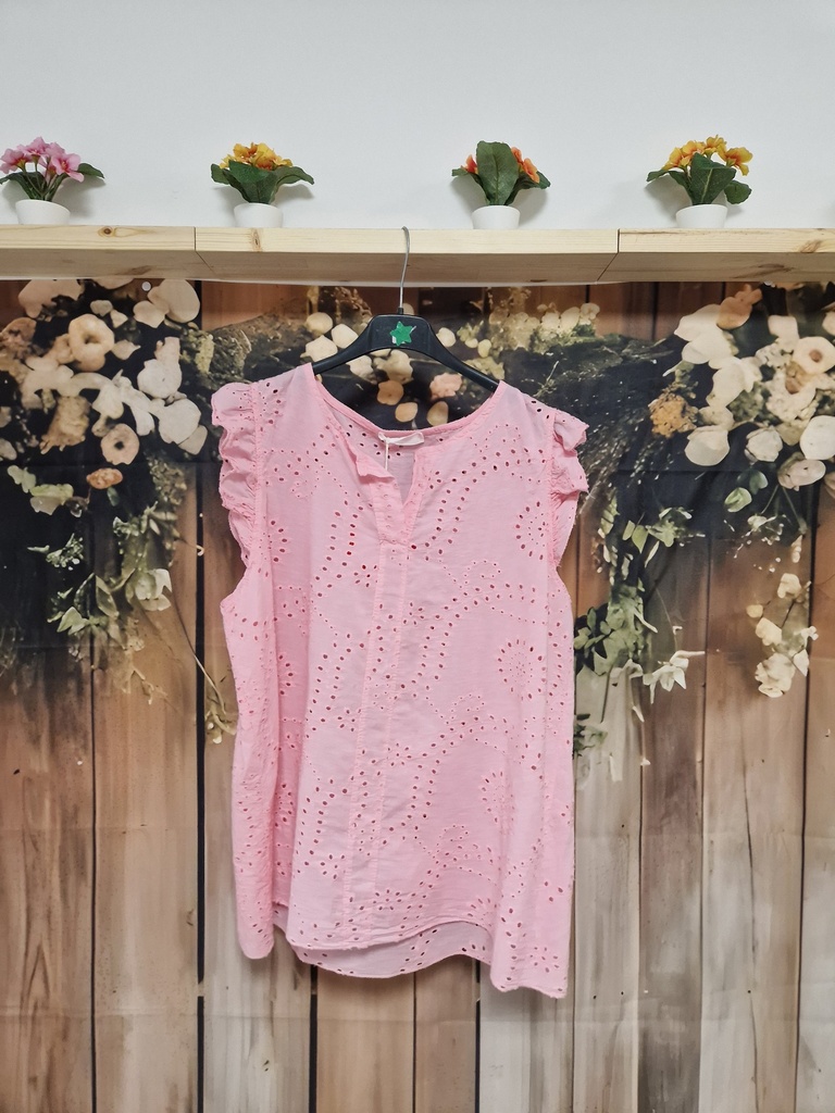 Blouse broderie anglaise rose