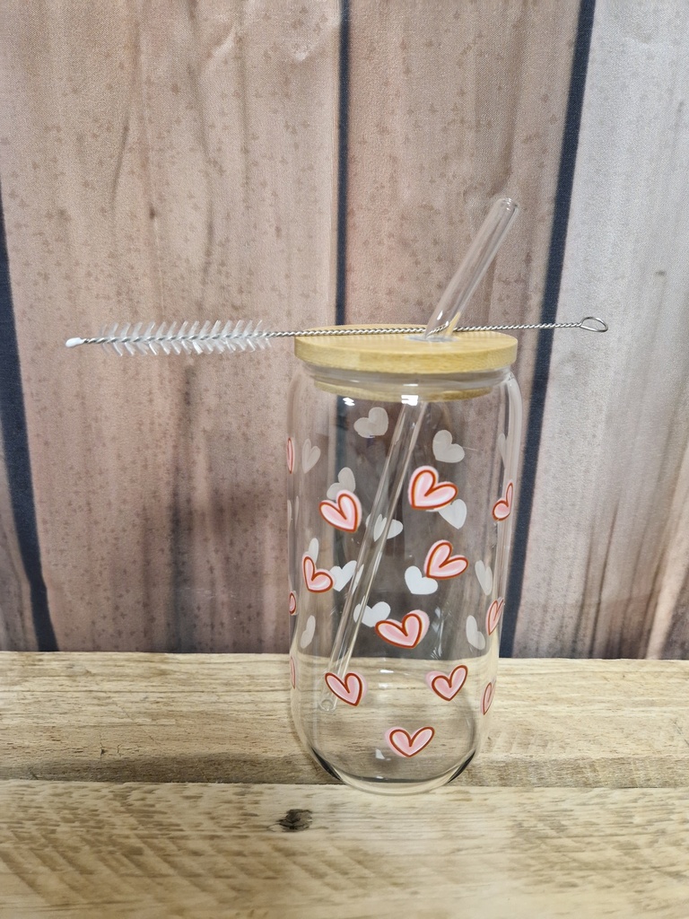 Gobelet en verre Cœurs rouges et roses 500ml