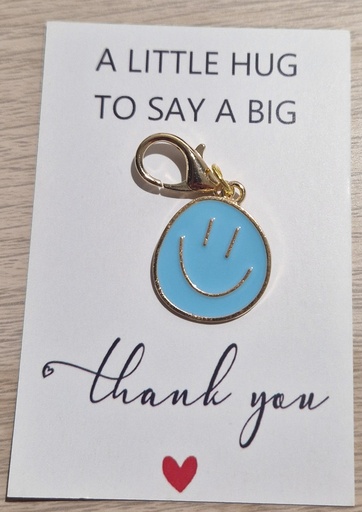 Breloque "Merci" Smiley Bleu